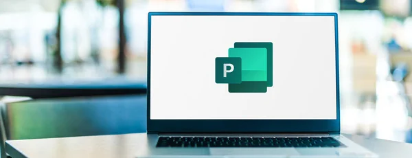 Poznan Pol Sep 2020 Computer Portatile Che Visualizza Logo Microsoft — Foto Stock