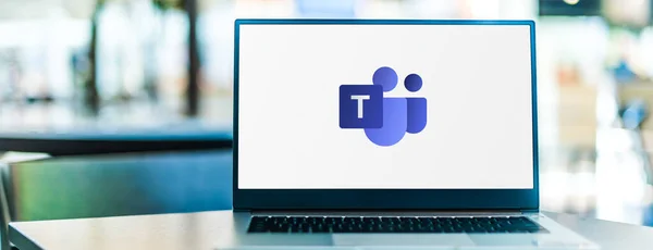 Poznan Pol Sep 2020 Laptop Számítógép Microsoft Teams Egy Egységes — Stock Fotó