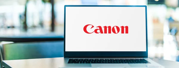 Poznan Pol September 2020 Laptop Mit Logo Von Canon Inc — Stockfoto