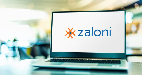 Poznan Pol Feb 2021 Laptop Computer Displaying Logo Zaloni Provider — Stock Photo, Image