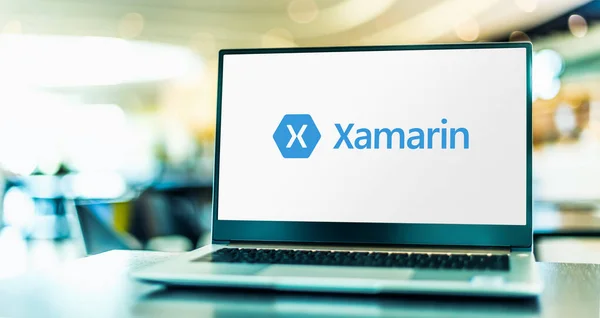 Poznan Pol Apr 2021 Computador Portátil Que Exibe Logotipo Xamarin — Fotografia de Stock