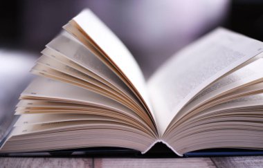 Masanın üzerinde açık bir kitapla kompozisyon.