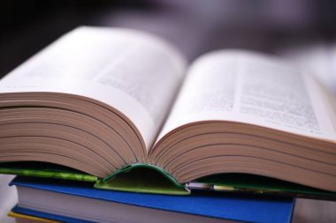 Masanın üzerinde açık bir kitapla kompozisyon.