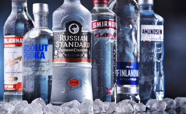Poznan Pol May 2021 Bottles Assorted Global Vodka Brand — 图库照片