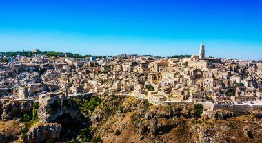 Matera, Basilicata, İtalya 'nın panoramik görünümü.