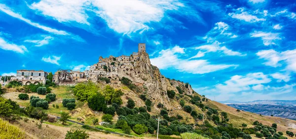 Kilátás Craco Egy Szellemváros Matera Tartományban Basilicata Olaszország — Stock Fotó