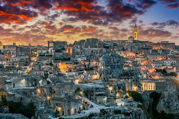 Vista Panorâmica Noturna Matera Basilicata Itália — Fotografia de Stock