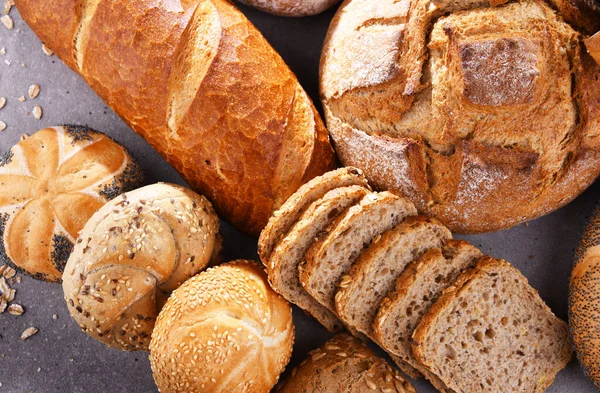 Assorted Bakery Products Including Loafs Bread Rolls — Stock Photo, Image