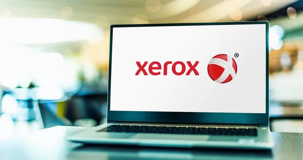 Poznan Pol Feb 2021 Notebook Logem Americké Společnosti Xerox Holdings — Stock fotografie