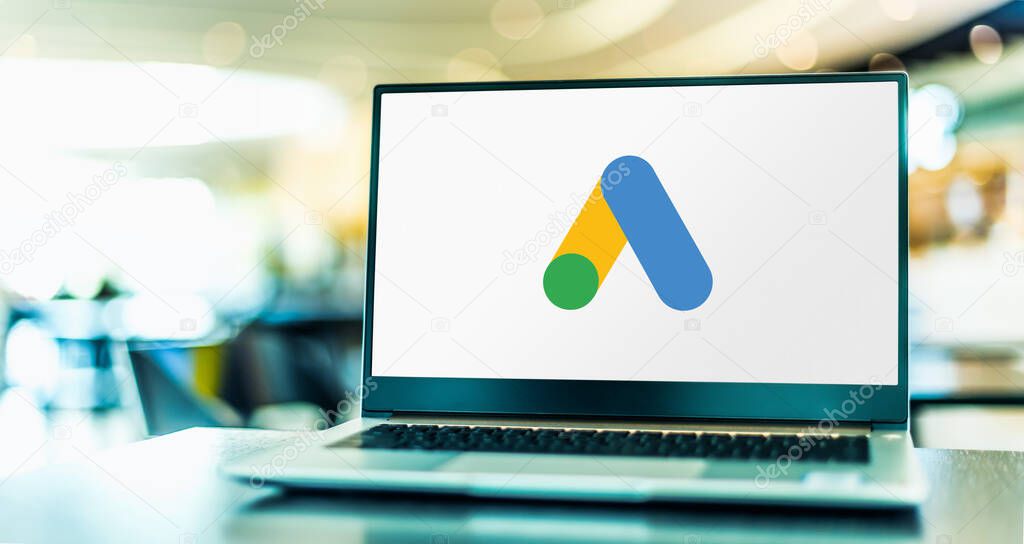 POZNAN, POL - FEB 6, 2021: Laptop computer displaying logo of Google Ads, an online advertising platform developed by Google