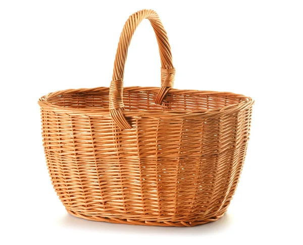 Empty wicker basket isolated on white — Stock Photo, Image