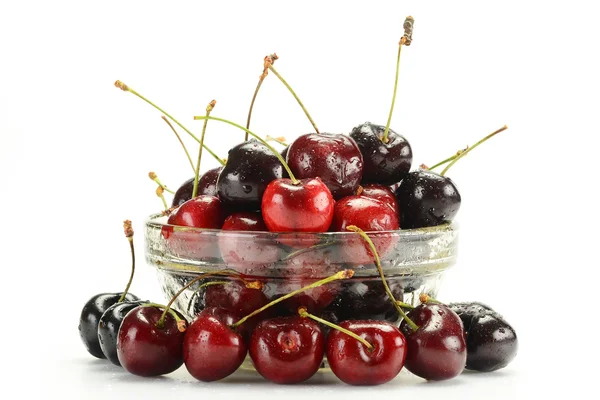 Composition with fresh cherries isolated on white — Stock Photo, Image