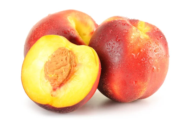 Fresh ripe peaches isolated on white — Stock Photo, Image