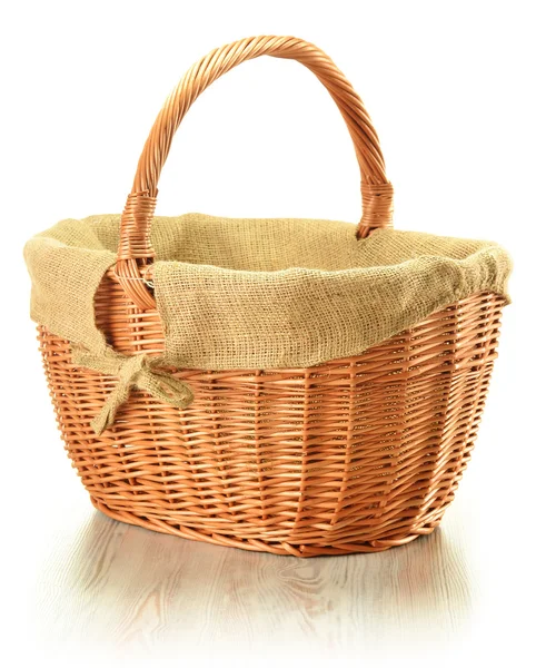 Empty wicker basket isolated on white — Stock Photo, Image