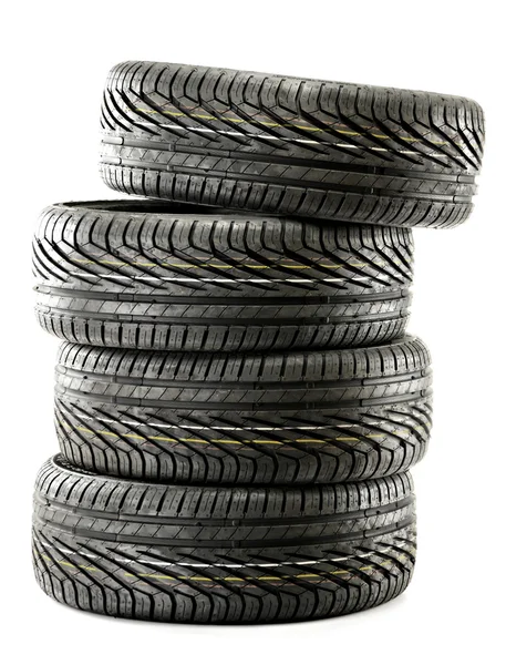 4 개의 새로운 검은 타이어 흰색 절연 — 스톡 사진