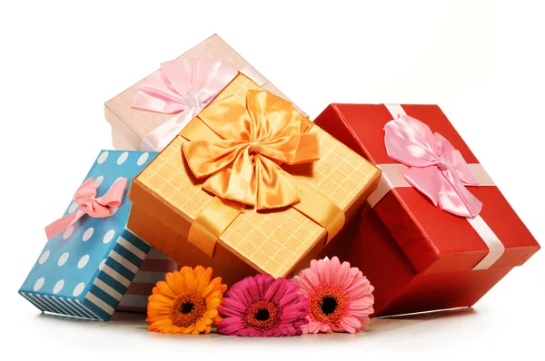 Colorful gift boxes isolated on white — Stock Photo, Image