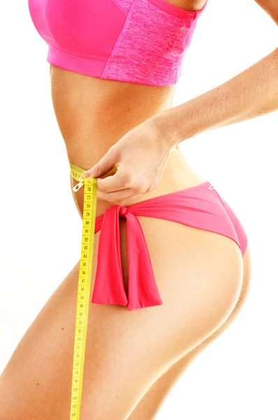 Giovane donna sexy misurare se stessa. Perdita di peso — Foto Stock