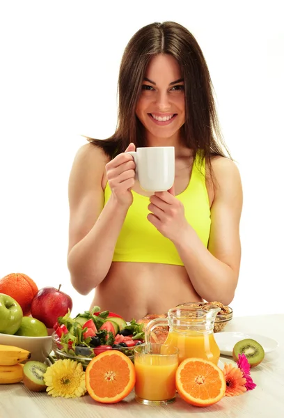 Young woman having breakfast. Balanced diet — Stock Photo, Image