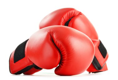 Pair of red leather boxing gloves isolated on white clipart