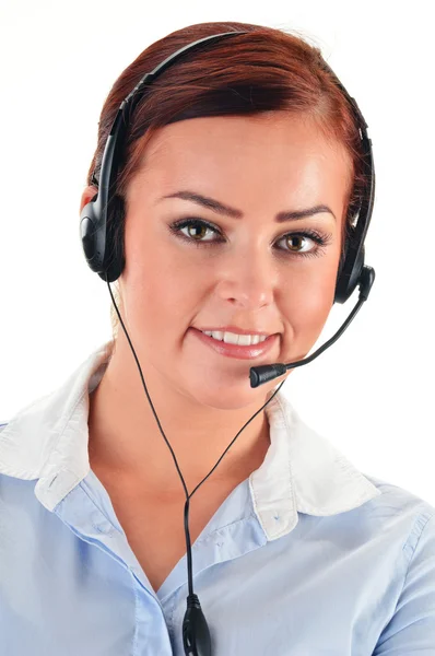 Operador de centro de llamadas aislado en blanco. Atención al cliente — Foto de Stock