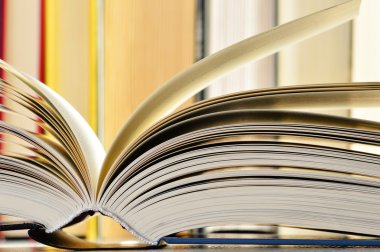 Kütüphanede ciltli kitaplar ile kompozisyon