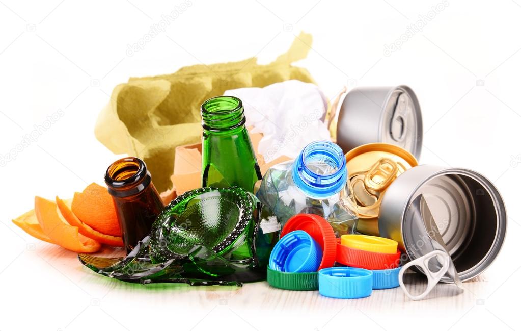 Recyclable garbage consisting of glass, plastic, metal and paper