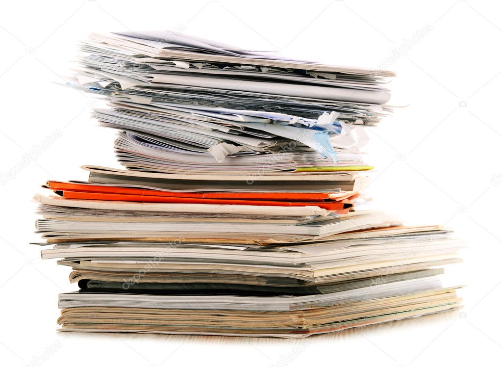 Stack of recycling paper isolated on white
