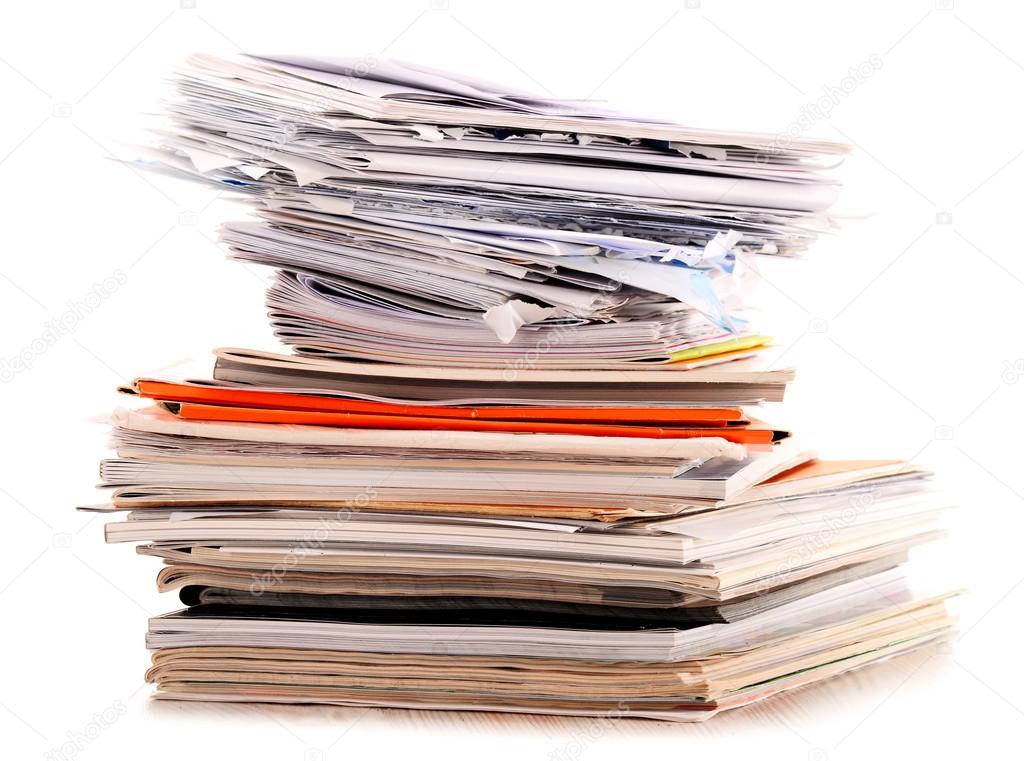 Stack of recycling paper isolated on white