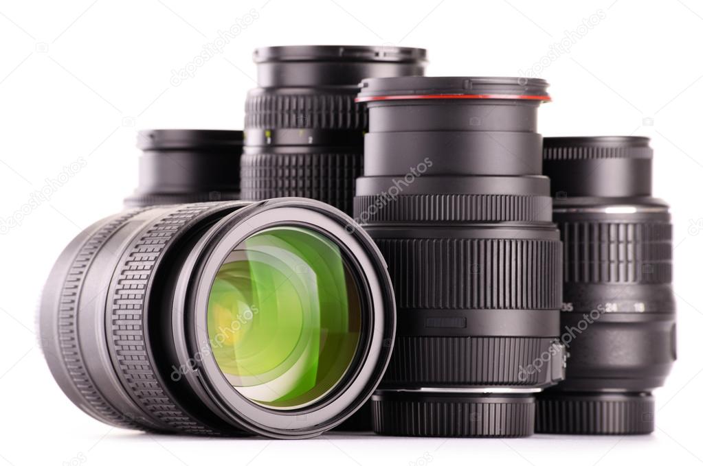 Composition with photo zoom lenses isolated on white