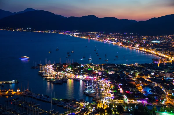 View of Marmaris harbor on Turkish Riviera by night — Stock Photo, Image