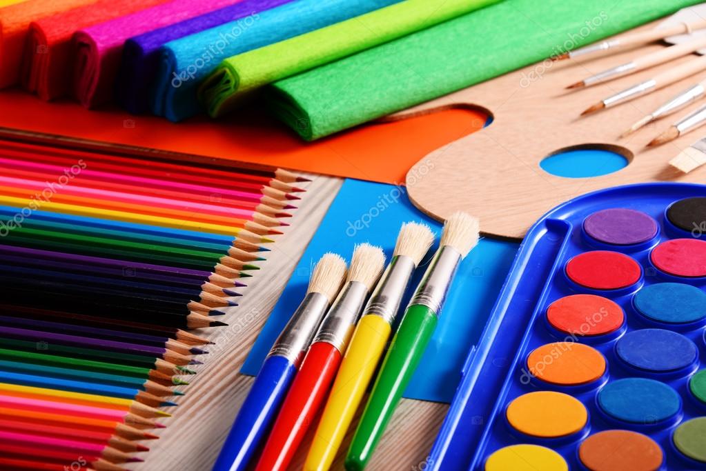 Composition With School Accessories For Painting And Drawing