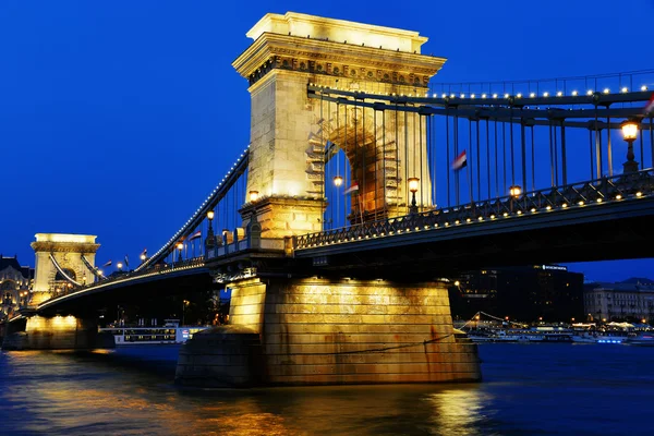 Chain Bridge on Danube in Budapest by night Stock Image