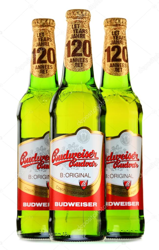 POZNAN, POLAND - JUNE 24, 2015: Budweiser Budvar one of the highest selling beers in the Czech Rep. exported into more than 60 countries, produced in Ceske Budejovice by Budweiser Budvar Brewery