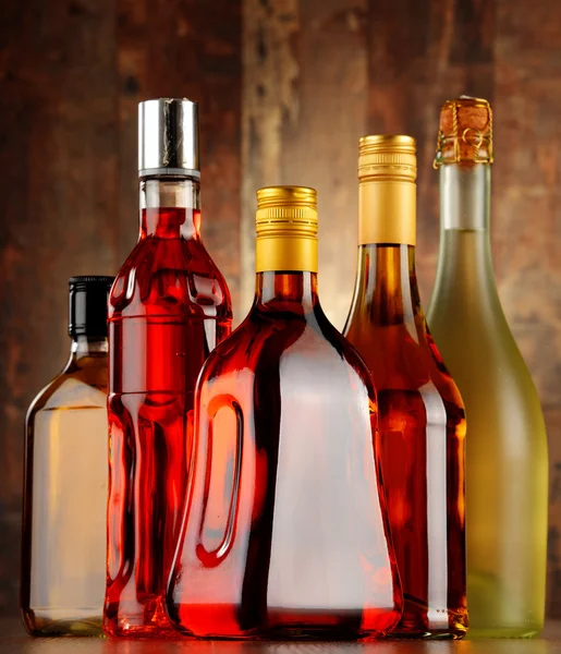 Bottles of assorted alcoholic beverages — Stock Photo, Image