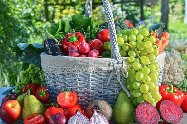 Φρέσκα βιολογικά λαχανικά και φρούτα στον κήπο — Φωτογραφία Αρχείου