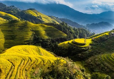 Guangxi Bölgesi, Çin 'deki Longsheng Rice Terasları' nın havadan görünüşü