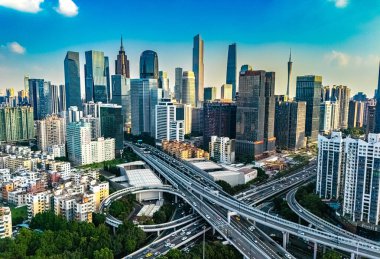 Guangzhou, Çin - 11 Ocak 2025 Guangzhou şehir merkezi ya da Canton, Guangdong eyaleti, Çin