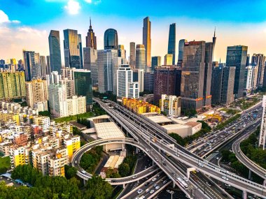 Guangzhou, Çin - 11 Ocak 2025 Guangzhou şehir merkezi ya da Canton, Guangdong eyaleti, Çin