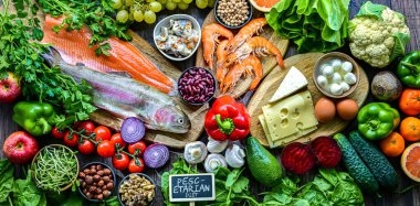 Pesseeter diyeti temsil eden gıda ürünleri.