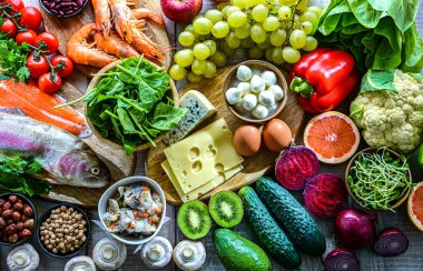 Pesseeter diyeti temsil eden gıda ürünleri.