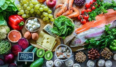 Pesseeter diyeti temsil eden gıda ürünleri.