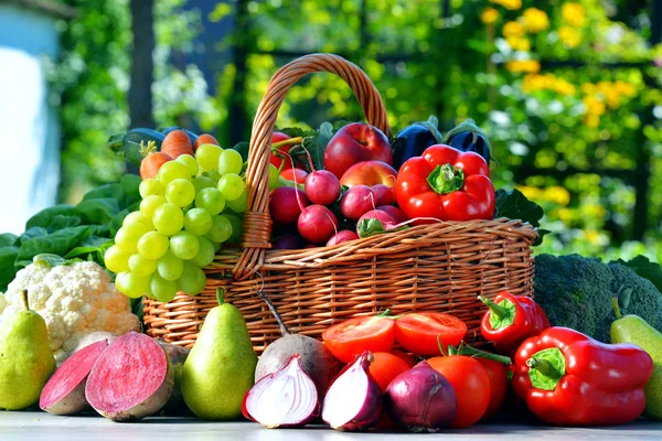 Frisches Bio-Gemüse und -Obst im Garten — Stockfoto