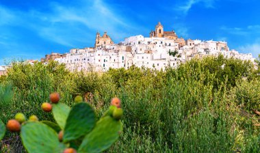 İtalya 'nın Brindisi ilindeki Ostuni' nin panoramik manzarası.
