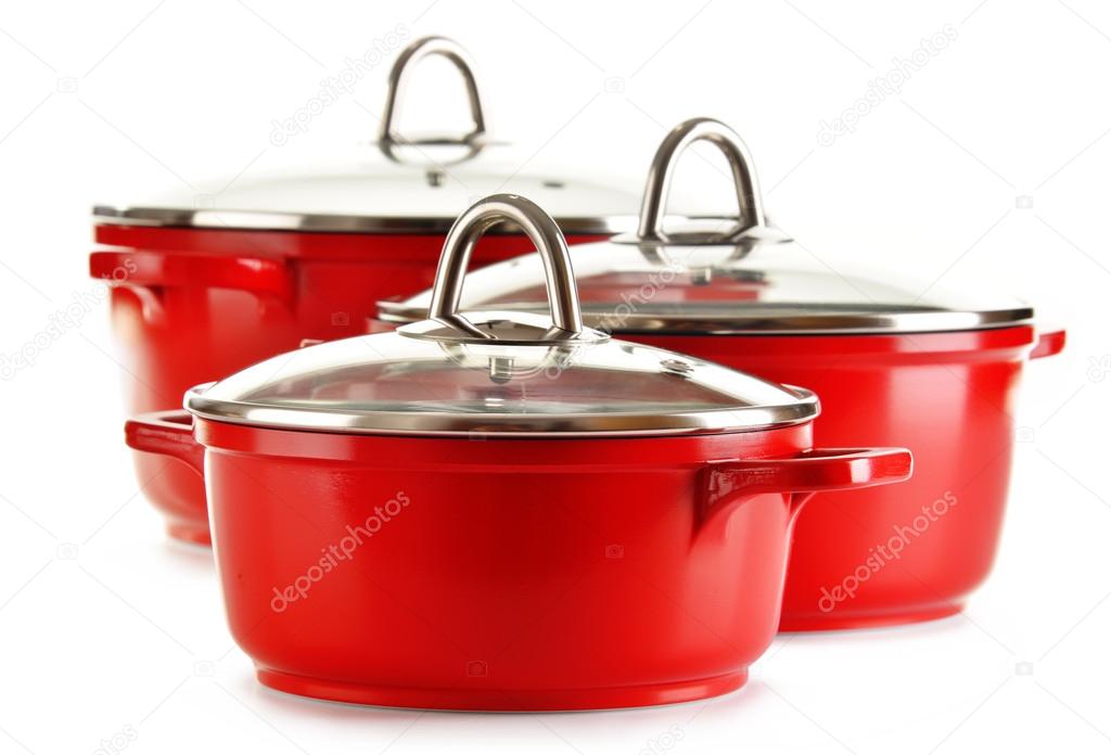 Steel pots isolated on white background