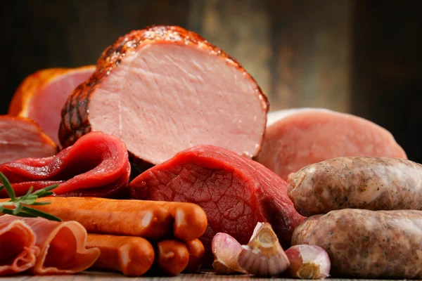 Meat products including ham and sausages — Stock Photo, Image