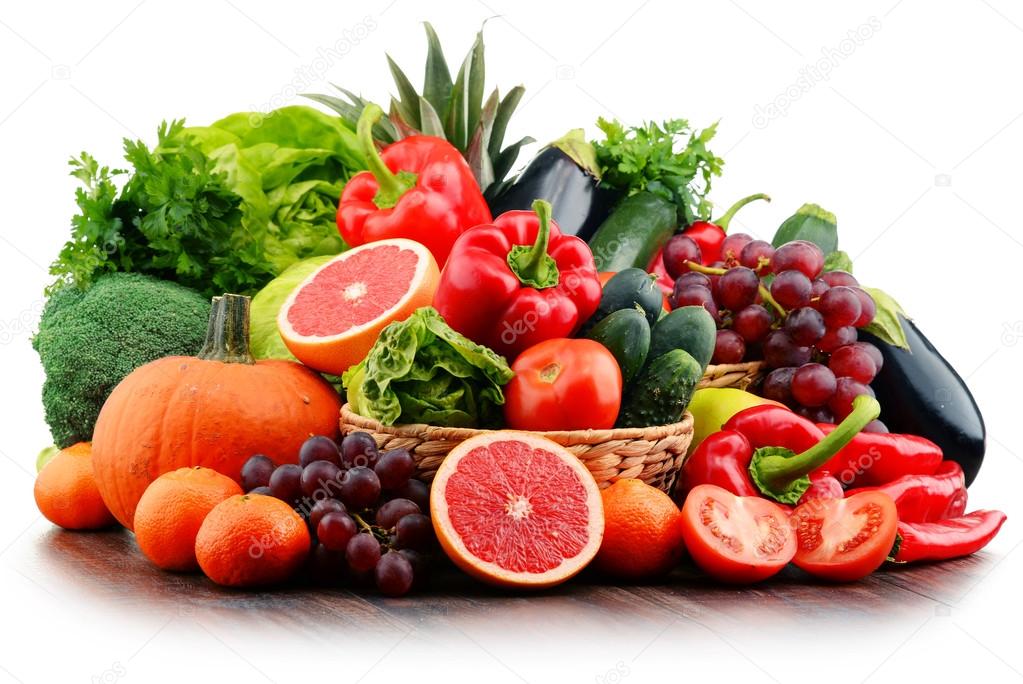 Fotos de Composición con variedad de verduras y frutas frescas - Imagen