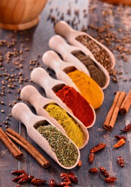 Baharat mutfak masasının üzerinde çeşitli