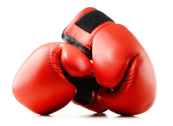 Pair of red leather boxing gloves isolated on white — Stock Photo, Image