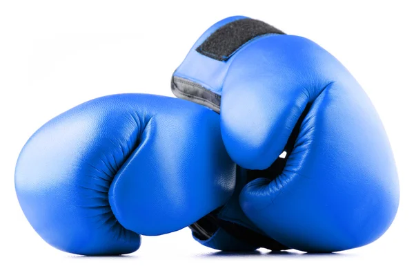 Pair of blue leather boxing gloves isolated on white — Stock Photo, Image