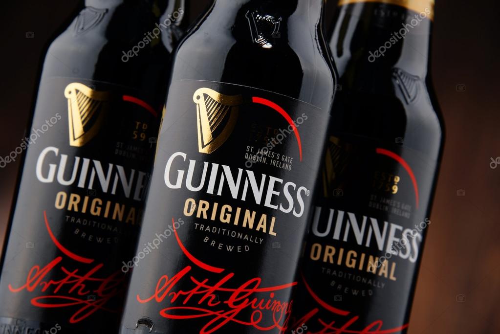 Irish dry stout, originated in the brewery of Arthur Guinness, Dublin. One of the most successful beer brands in the world, available in over 100 countries